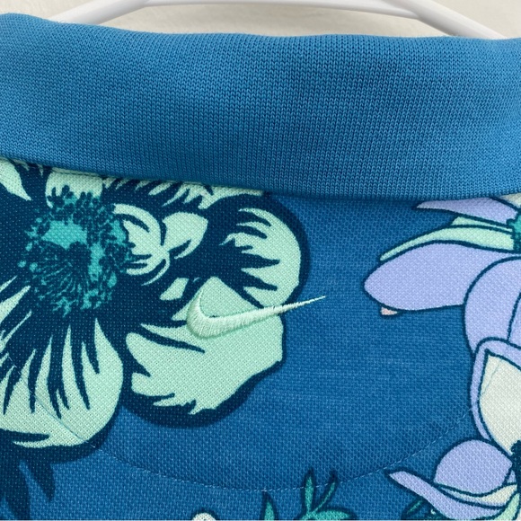 Nike Women's Golf Polo Shirt Crop Top Blue Floral - Picture 6 of 8
